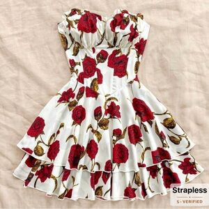 NWOT SHEIN Red and Green Floral Mini Dress 0XL